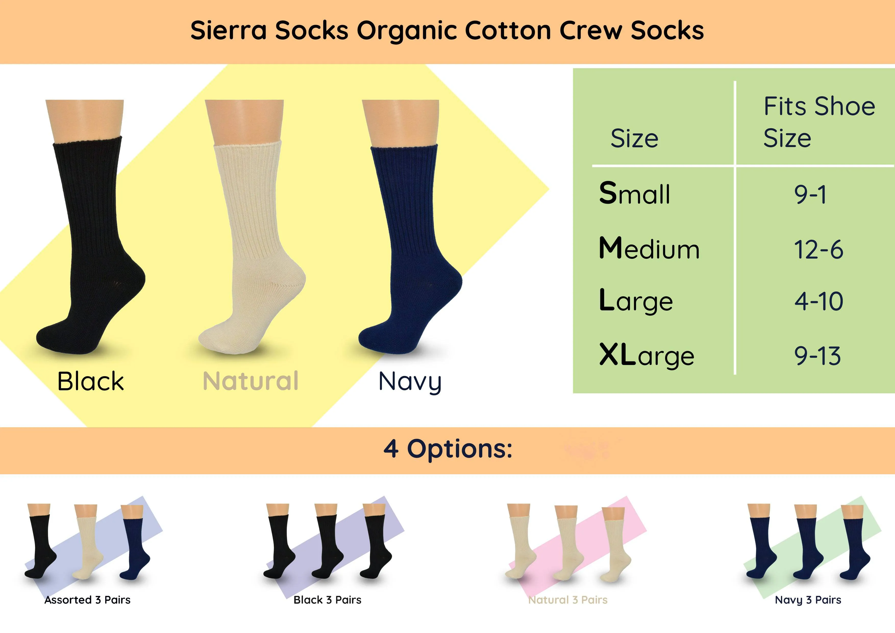 Organic Cotton Crew Socks for Kids, Women & Men