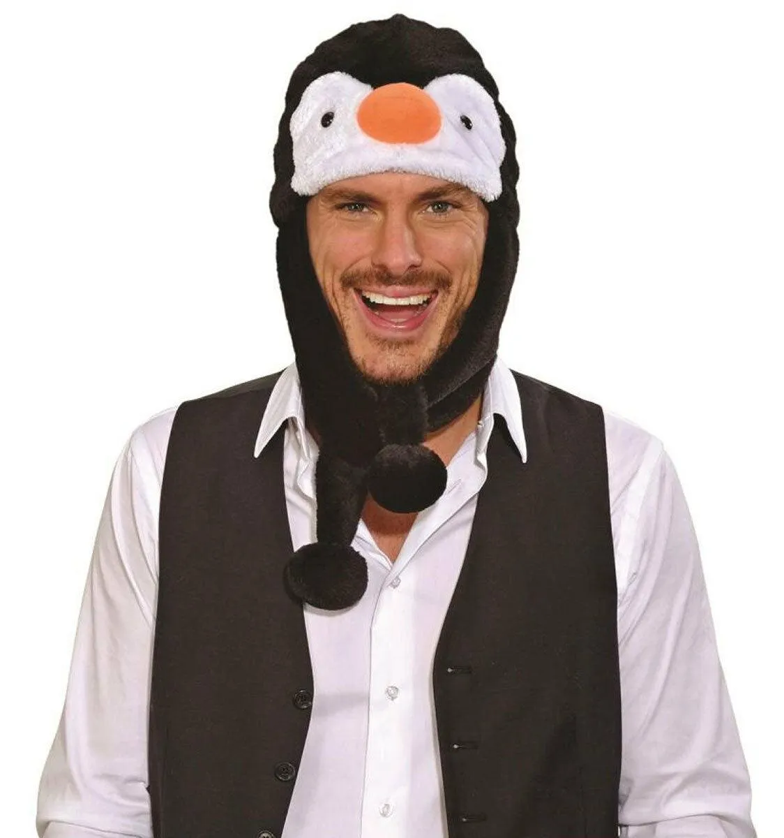 Panda Bear Animal Plush Adults BlackHooded Hat Cap Beanie Earmuff Party Dress Up