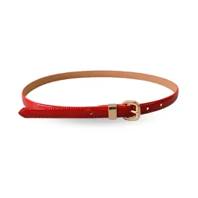 QUEENS PARK - Patent Genuine Leather Red Skinny Belt Gold Buckle