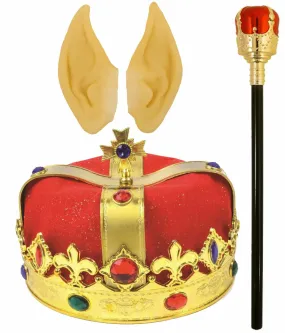 Red Velvet King Crown Royal Sceptre Big Ears Christmas Xmas Party Fancy Dress