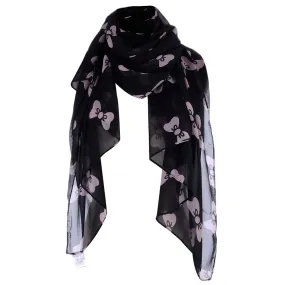 Retro Black And Pink Ribbon Bow Semi Sheer Scarf