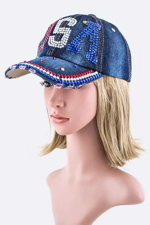 Rhinestone USA Baseball Hat For Women