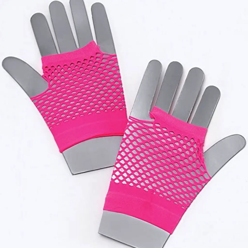 SALE - NEON PINK SHORT FINGERLESS FISHNET GLOVES