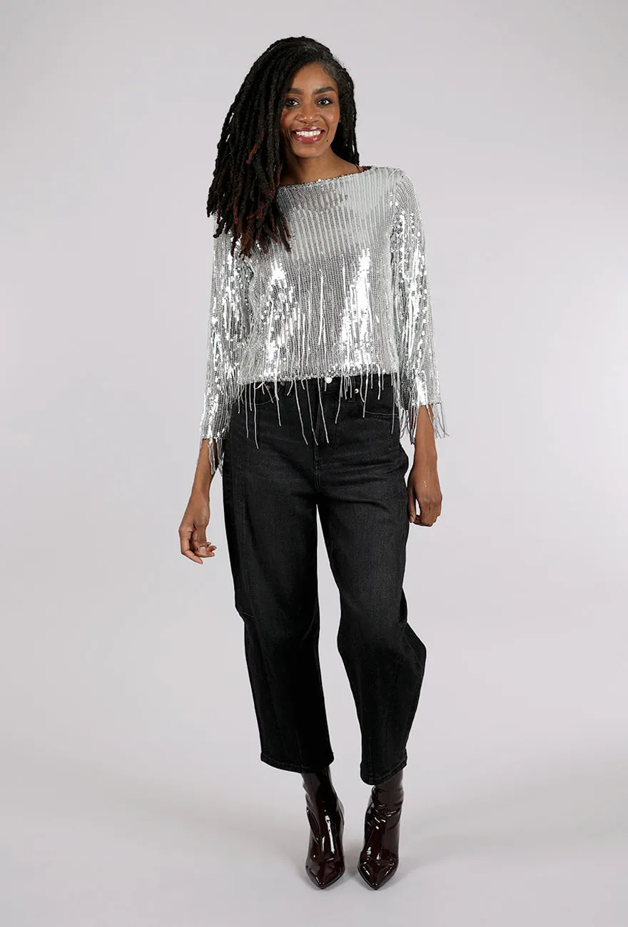 Sequin Fringe Top, Silver