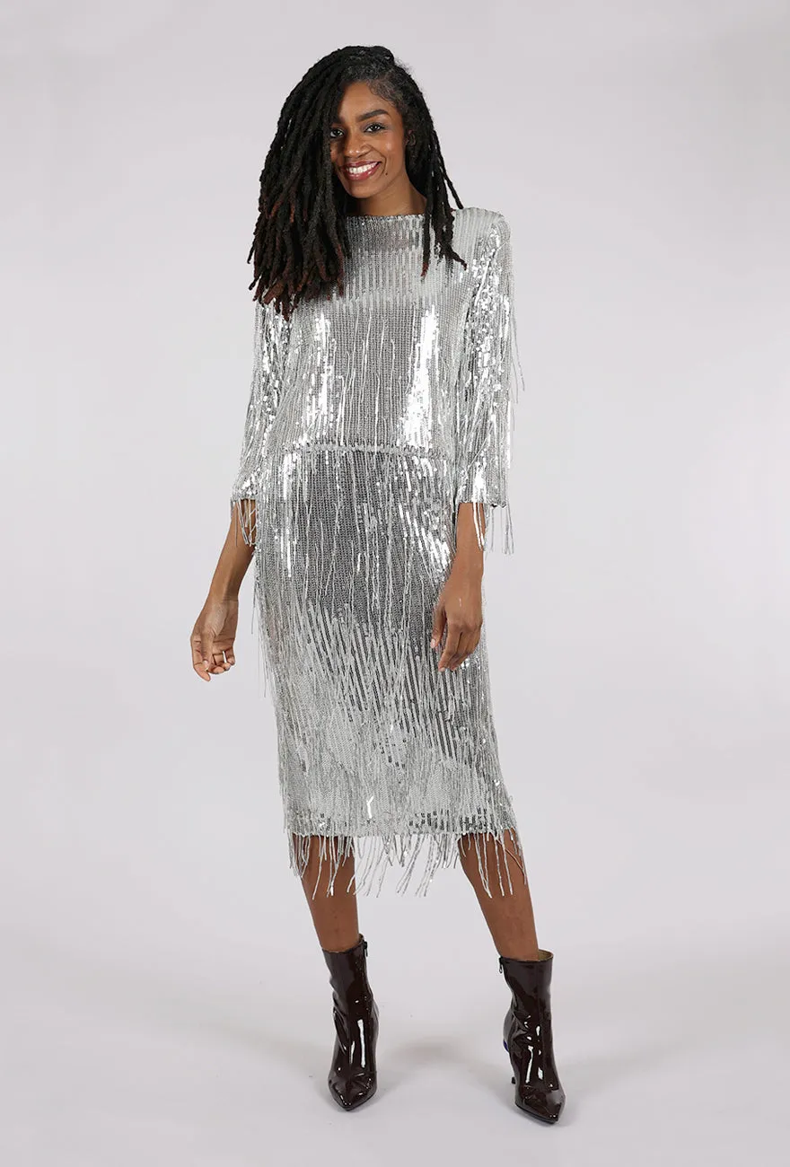 Sequin Fringe Top, Silver