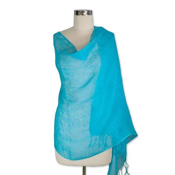 Sheer Turquoise Linen Solid Shawl