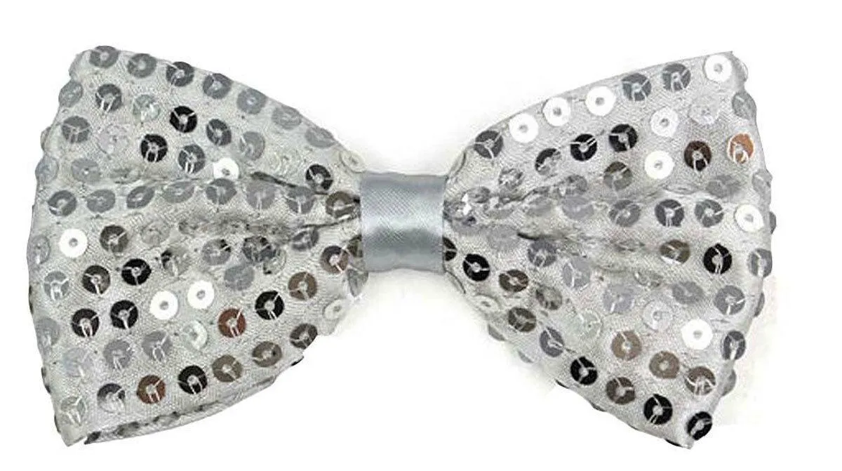 Sparkling Silve Sequin Hat Braces Dicky Dickie Bow Tie Fancy Party Accessory Set