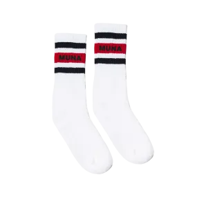 Striped Logo White Gym Socks