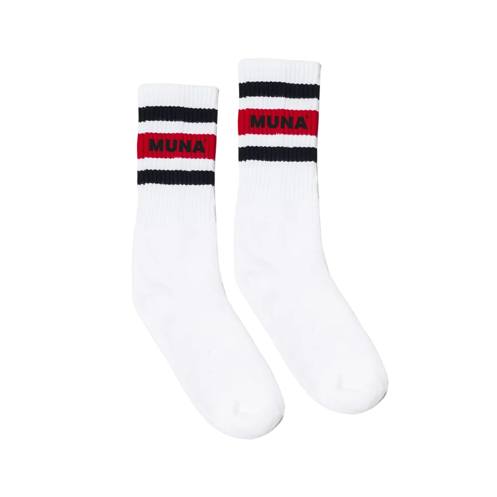 Striped Logo White Gym Socks