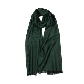 Tonal houndstooth scarf, dark green wool and silk