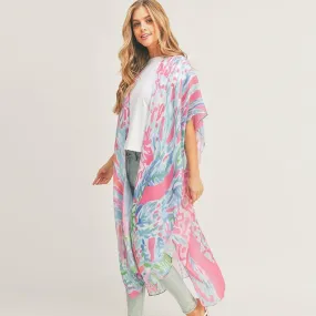 Tropical Pink Kimono Cover-Up with Tassels