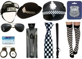 Unisex Police man Women  Officer Hat Glasses Handcuff Braces Tie Accessories