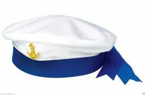 Unisex Sailor Hat with Blue Ribbon Captain Fancy Dress Accessory