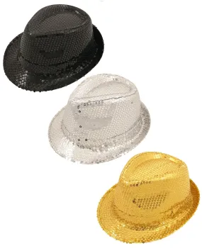 Unisex Sequin Gangster Hat Fedora Trilby Sequin Cap Hats Dance Party