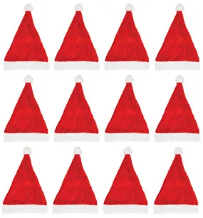 Value Pack of 12 Christmas Santa Claus Hats - Red Father Xmas Fancy Dress