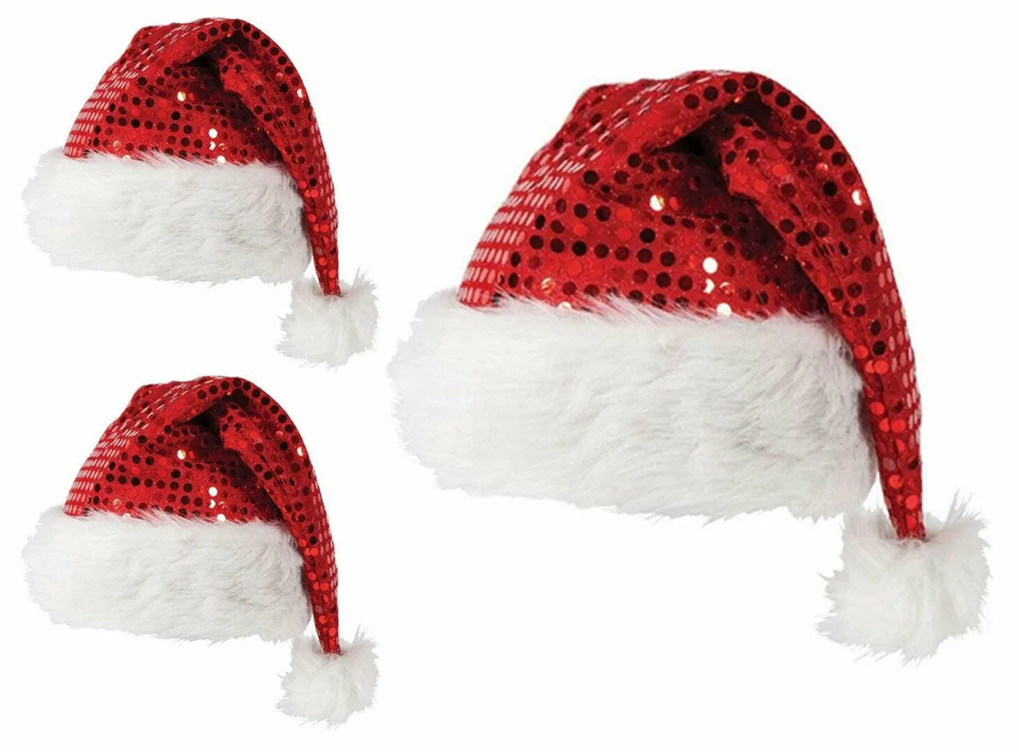 Value Set of 3 x Sexy Red Sequin Secret Santa Hat Ladies Christmas Fancy Dress