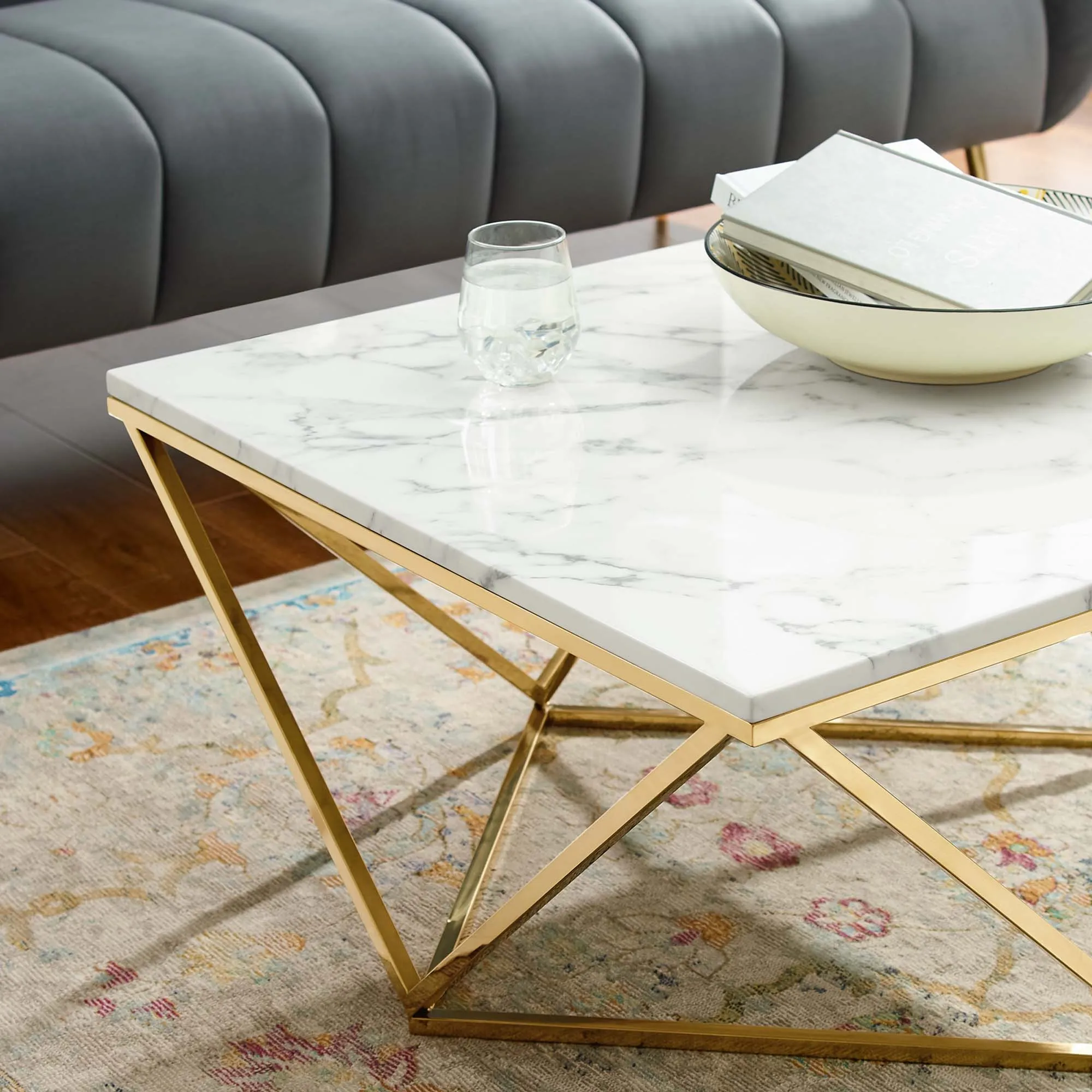 Vertex Gold Metal Stainless Steel Coffee Table by Modway