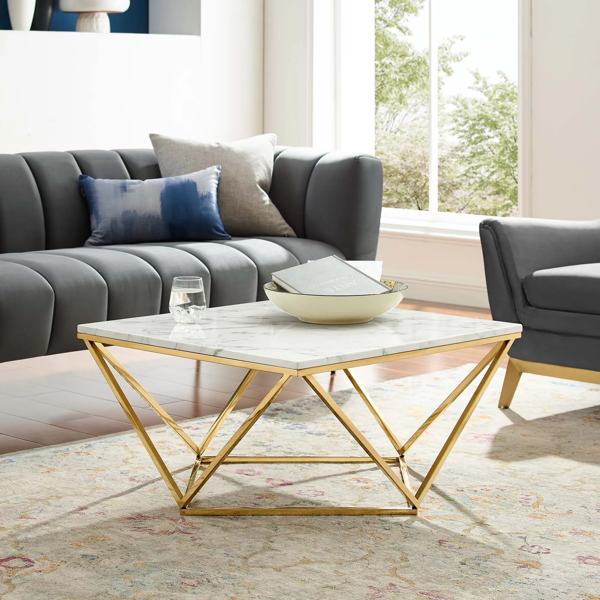 Vertex Gold Metal Stainless Steel Coffee Table by Modway