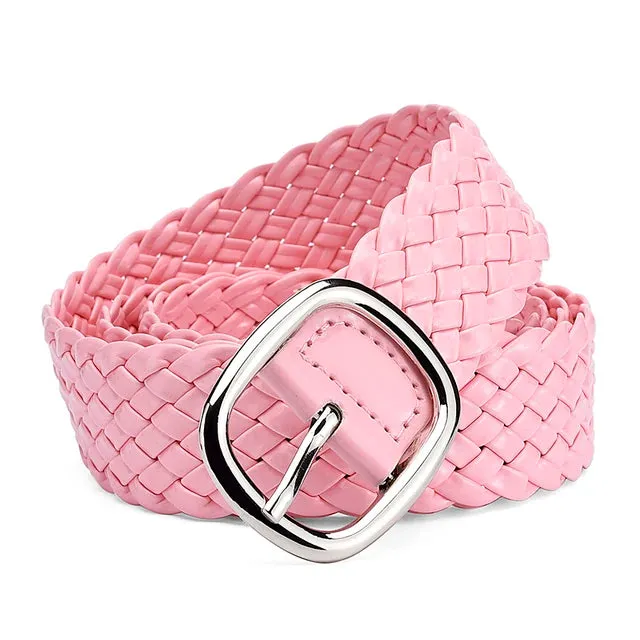 Women Braided Bright Color Belts Ladies Waist Ornament No Holes Belt