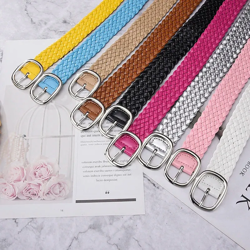 Women Braided Bright Color Belts Ladies Waist Ornament No Holes Belt