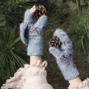 Women's Geometric Charm Goat Wool Mitten Gloves