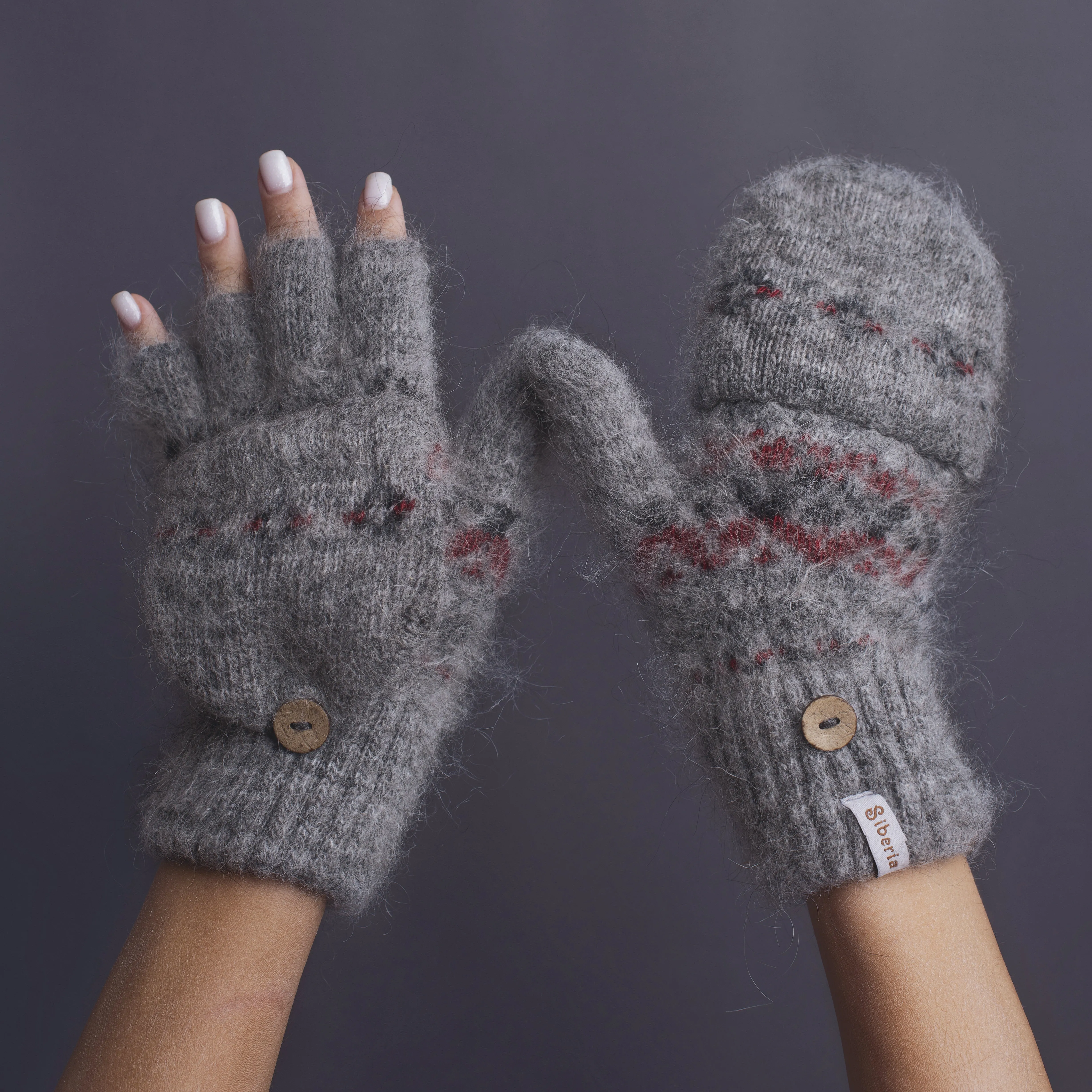 Women's Geometric Charm Goat Wool Mitten Gloves