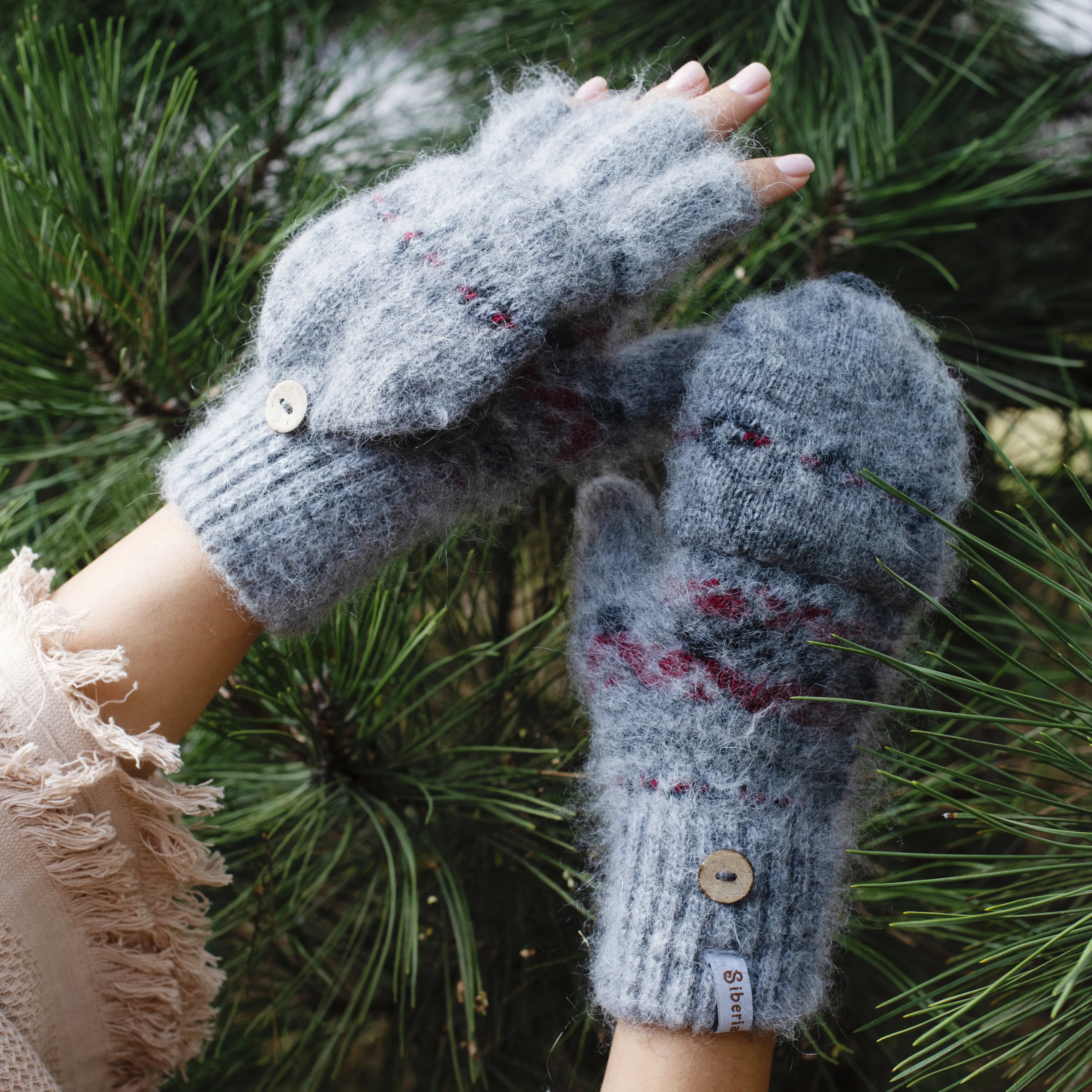 Women's Geometric Charm Goat Wool Mitten Gloves