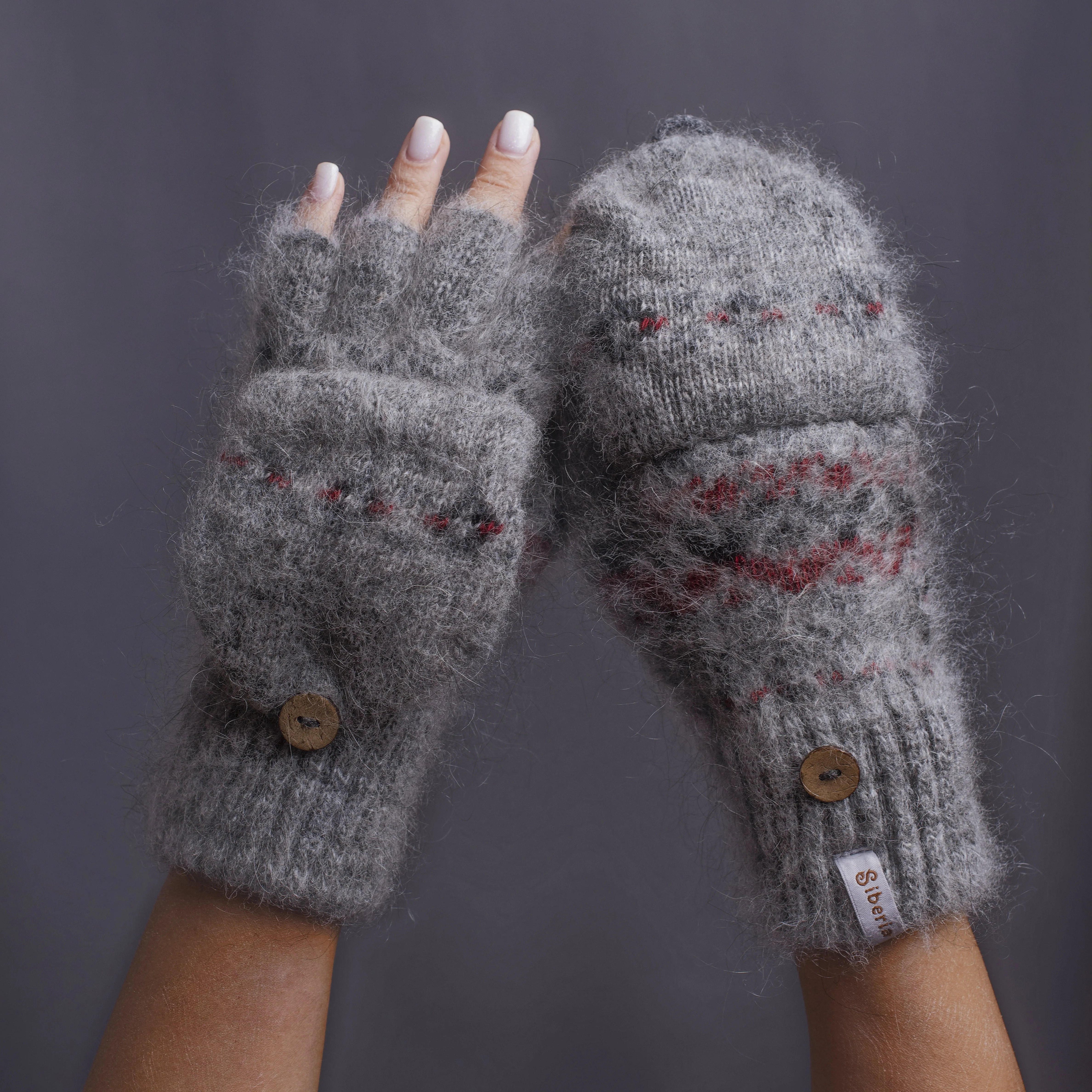 Women's Geometric Charm Goat Wool Mitten Gloves