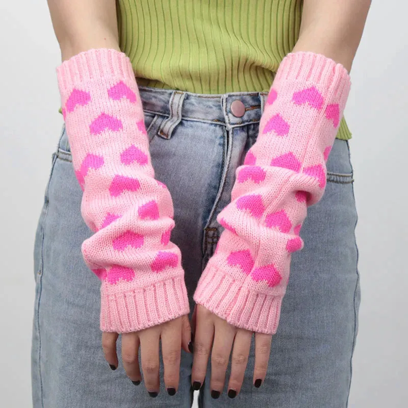 Women's Kawaii Heart Pattern Arm Warmers – Cute and Cozy