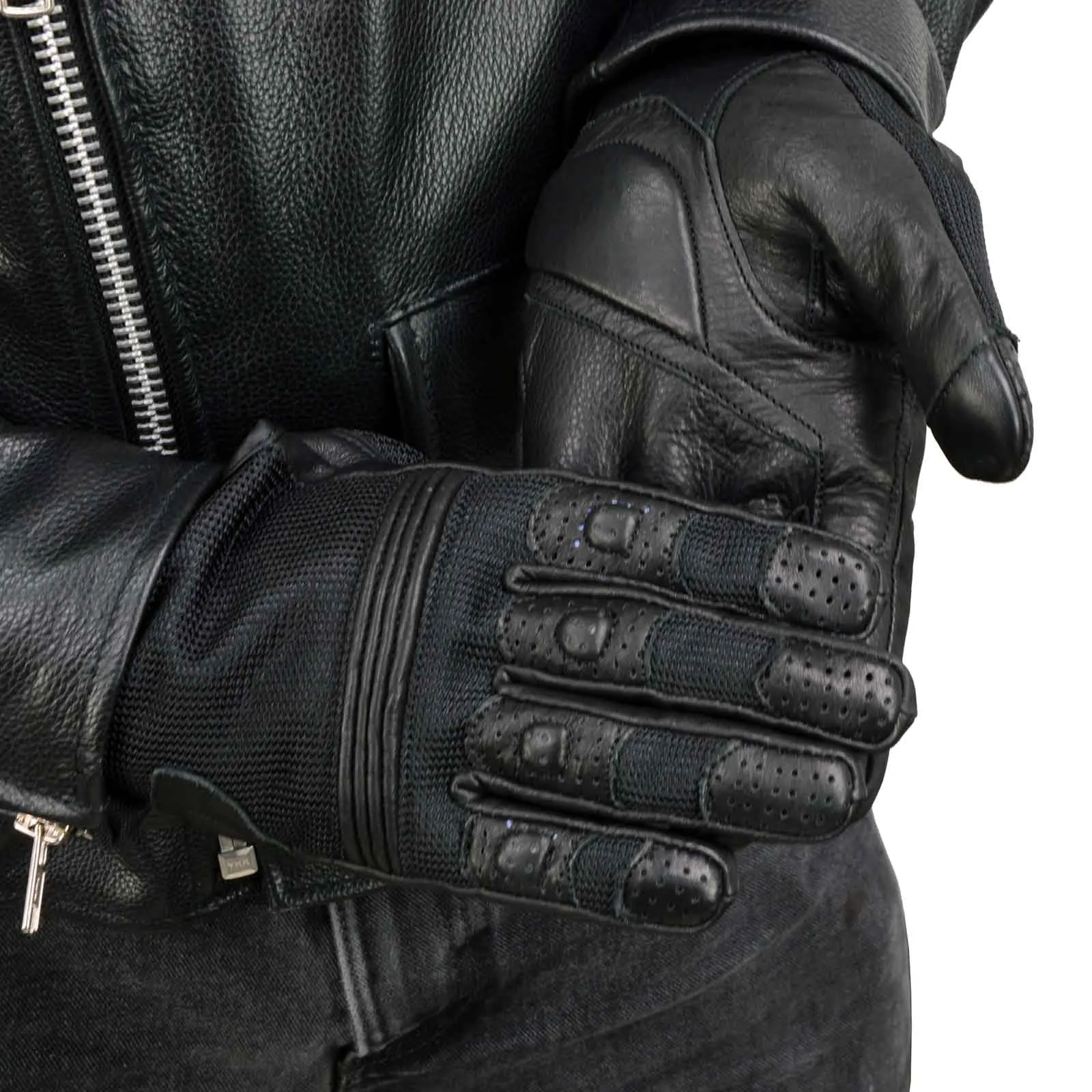 Xelement XG17506 Men's Black Leather with Mesh Racing Motorcycle Gloves