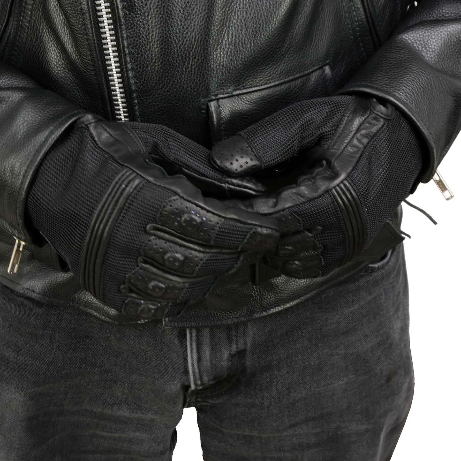 Xelement XG17506 Men's Black Leather with Mesh Racing Motorcycle Gloves